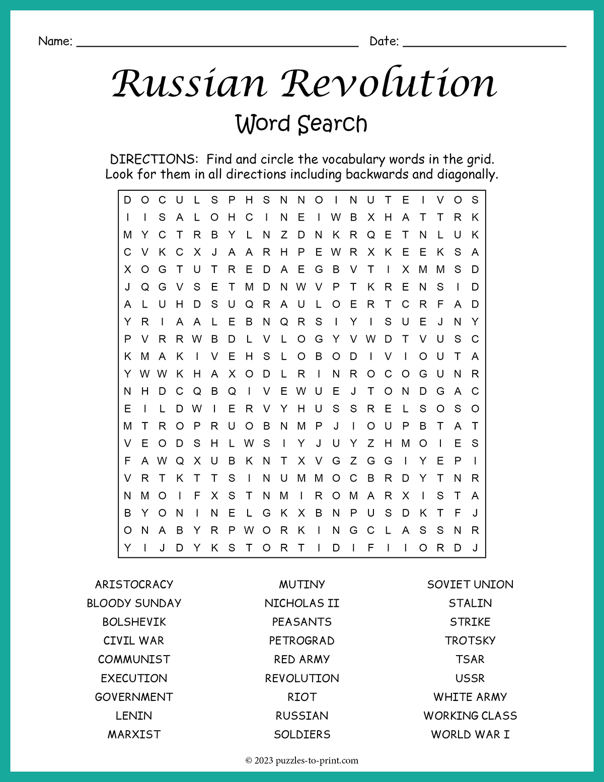 Russian Revolution Word Search shtml
