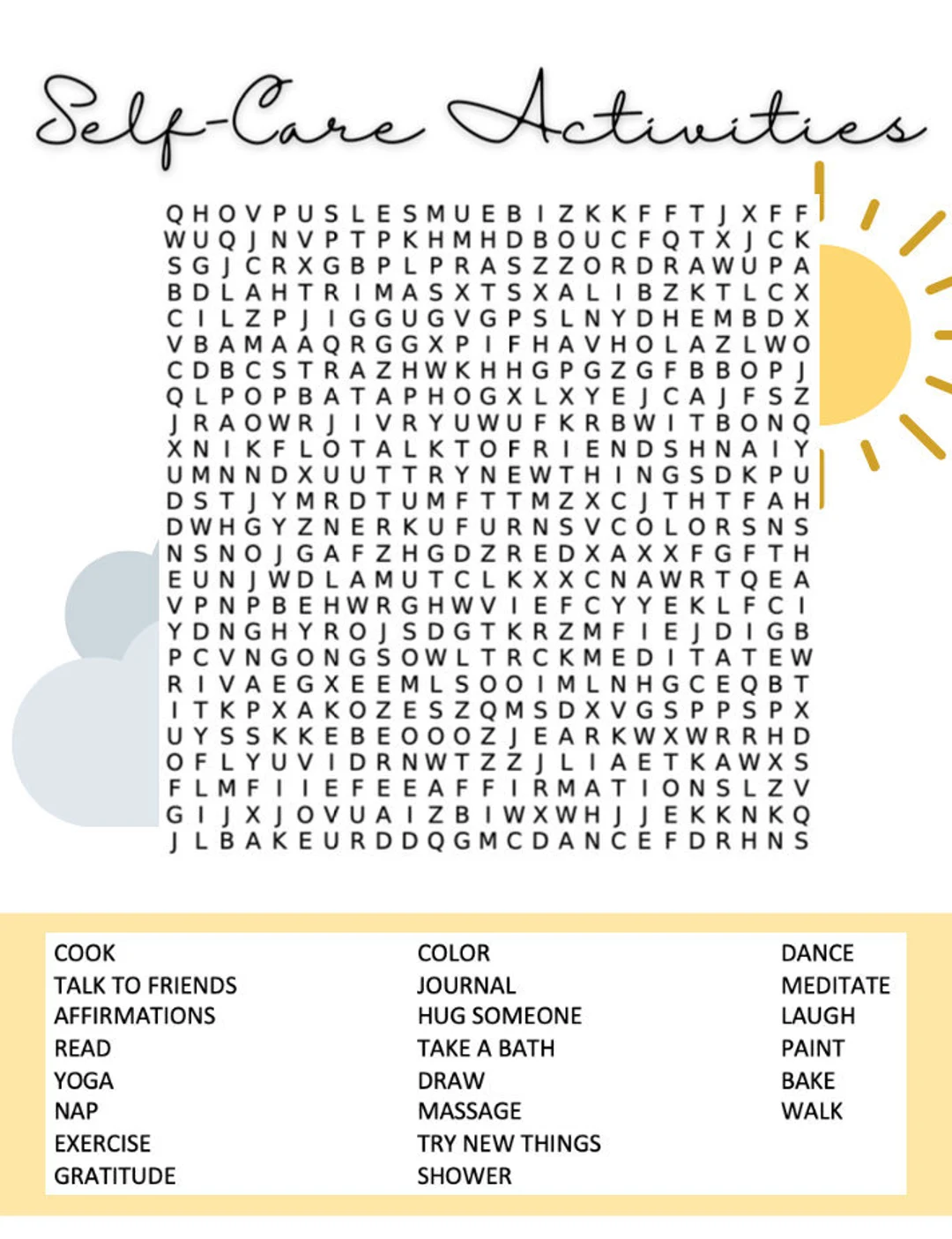 Self Care Activity Anxiety Relief Word Self Care Activity Anxiety Relief Word