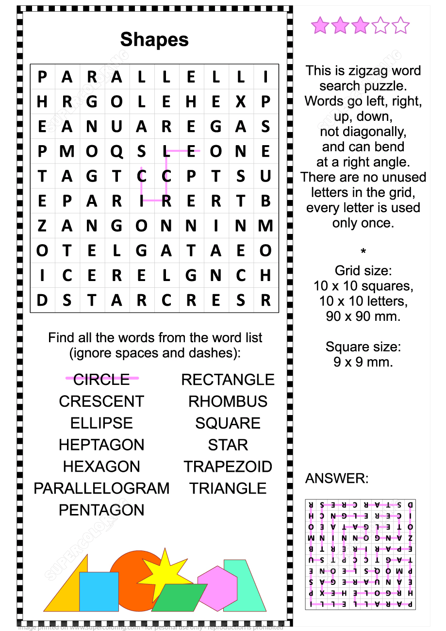 Shapes Zigzag Word Search Puzzle Shapes Zigzag Word Search Puzzle