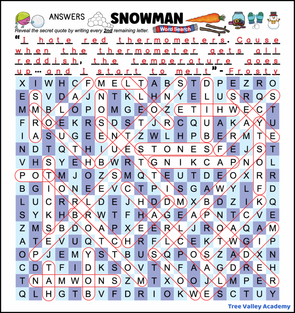 Snowman Word Search Snowman Word Search