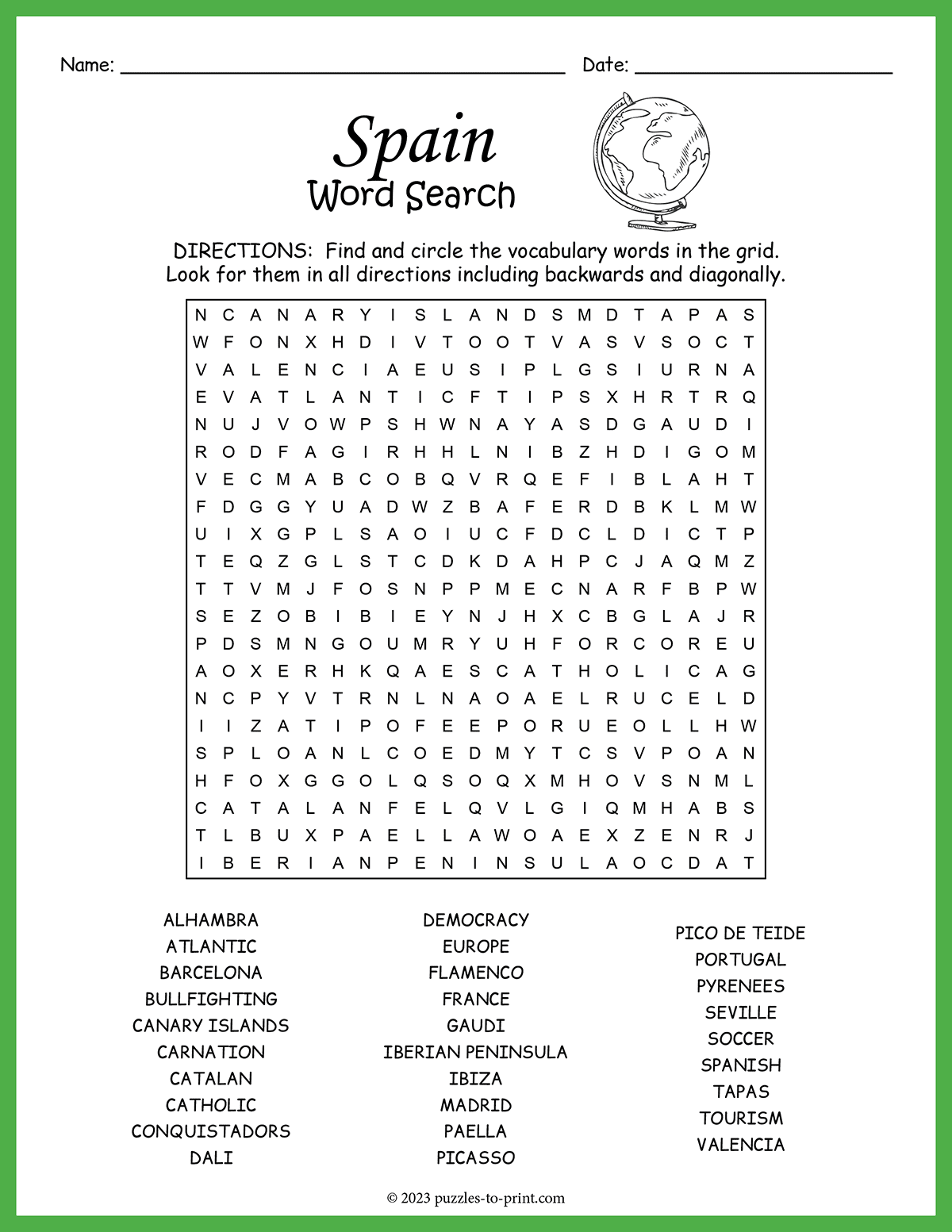 Spain Word Search shtml Spain Word Search shtml