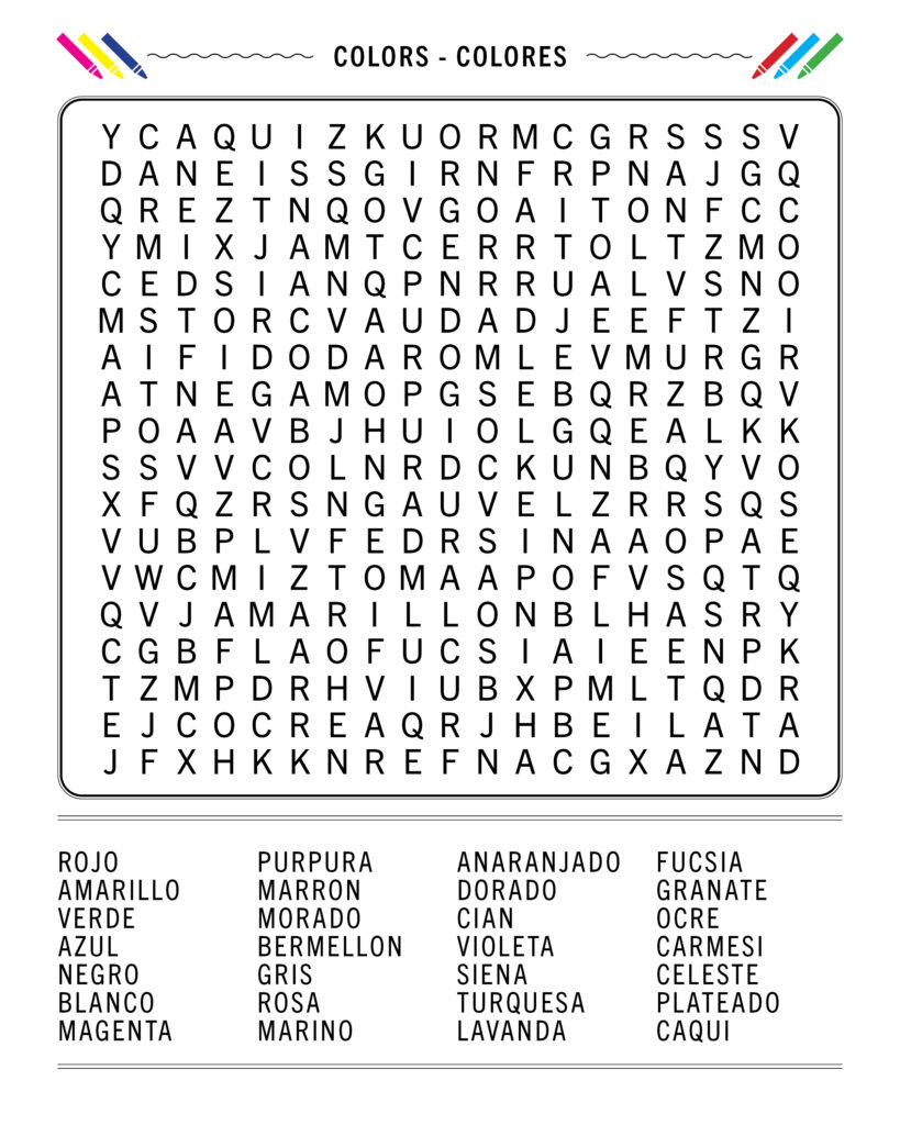 Spanish Colors Word Search