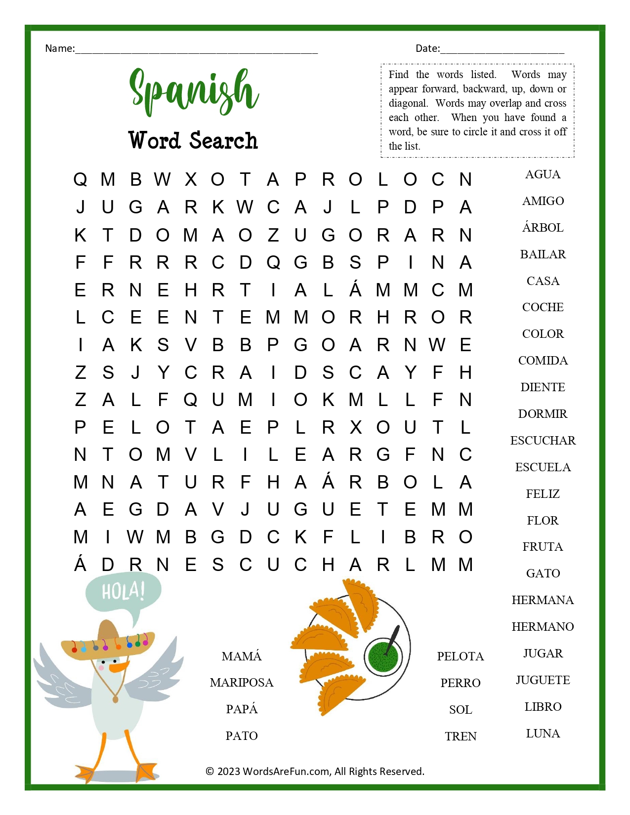 Spanish Word Search For Kids Spanish Word Search For Kids