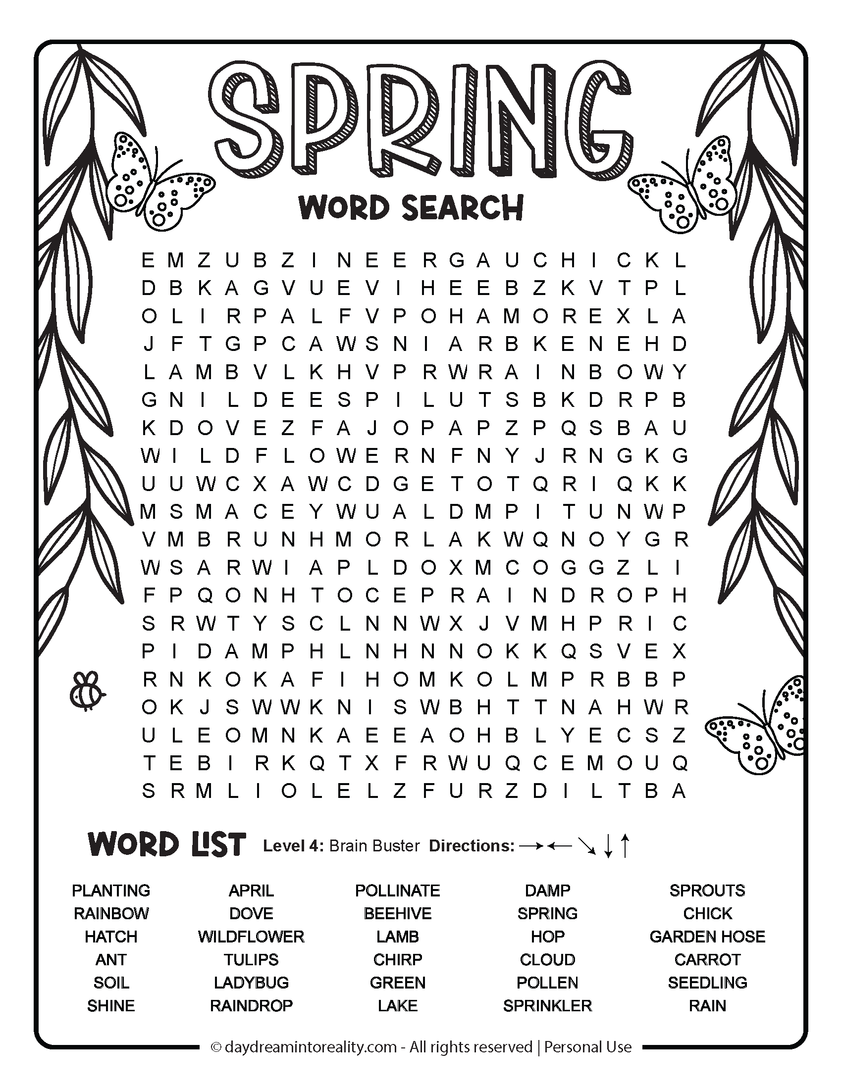 Spring Word Search Spring Word Search
