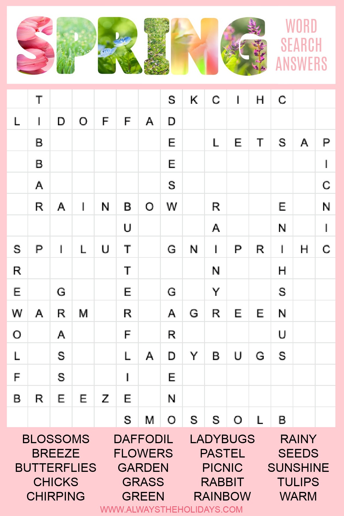 Spring Word Search Printable Spring Word Search Printable
