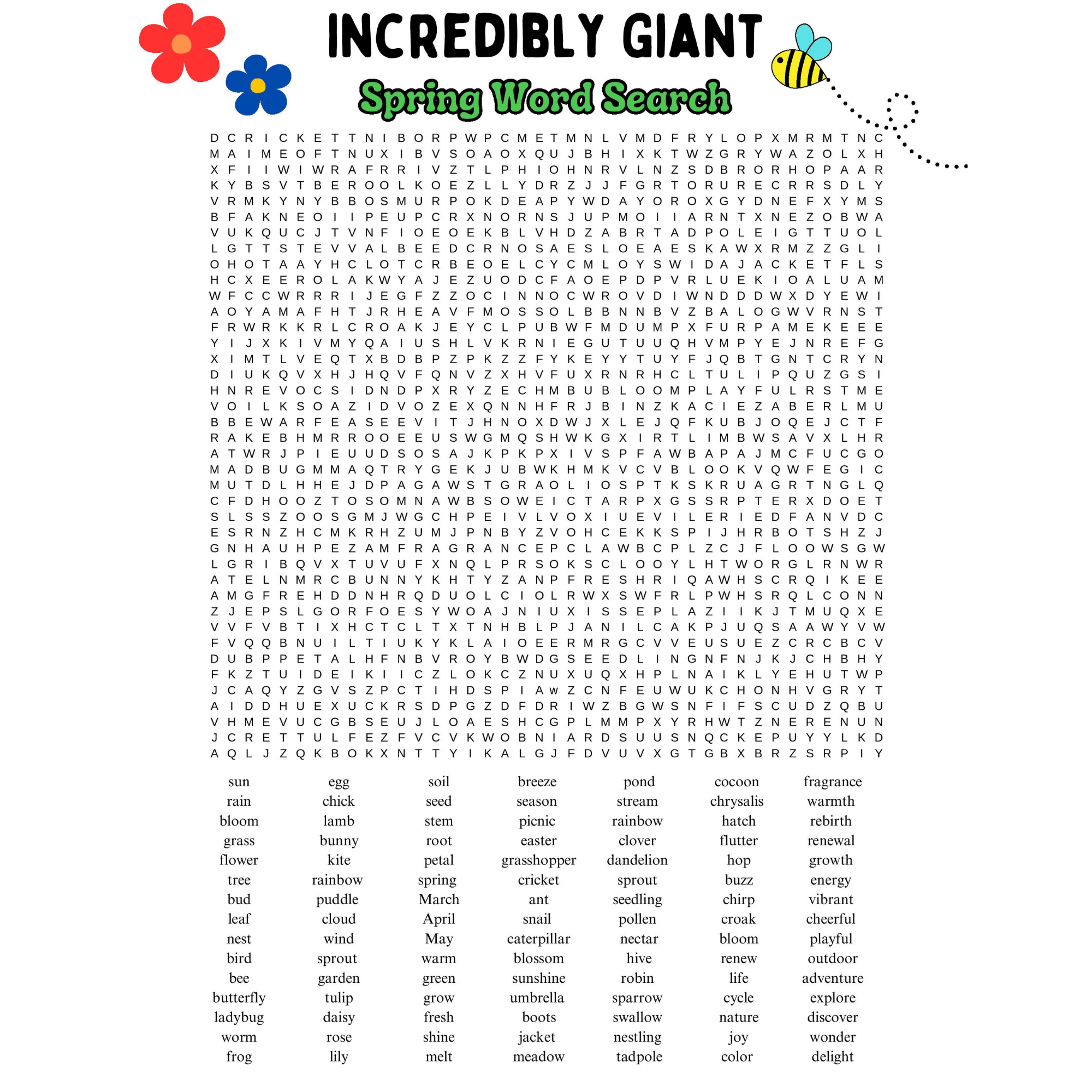 Spring Word Search Puzzle Worksheet Activity 105 Words Giant Edition Spring Word Search Puzzle Worksheet Activity 105 Words Giant Edition