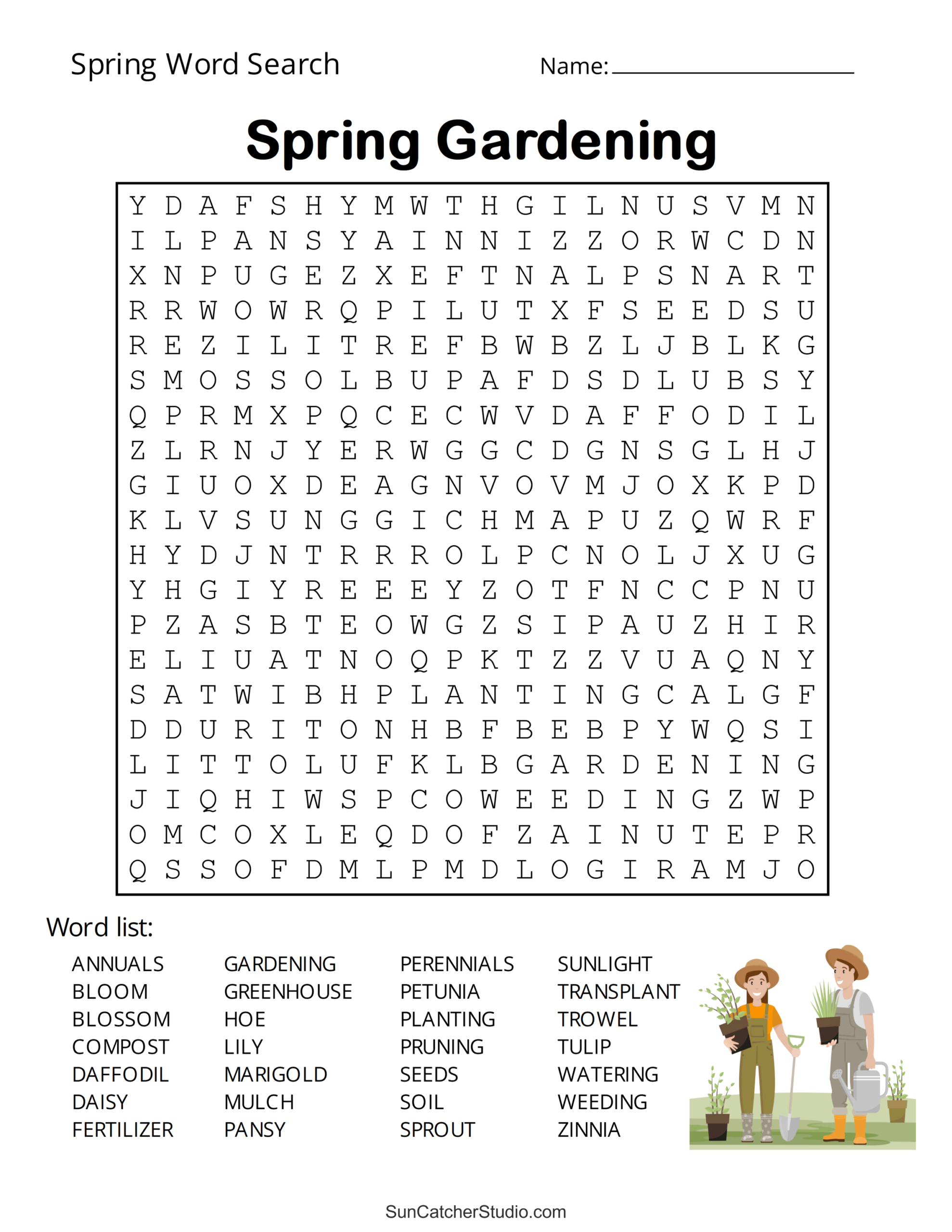 free printable word search puzzles gardening