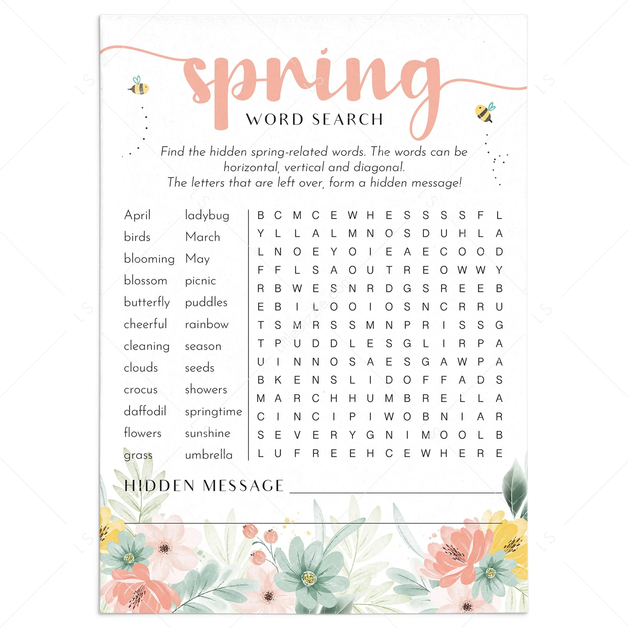 Spring Word Search With Hidden Message Printable Spring Word Search With Hidden Message Printable