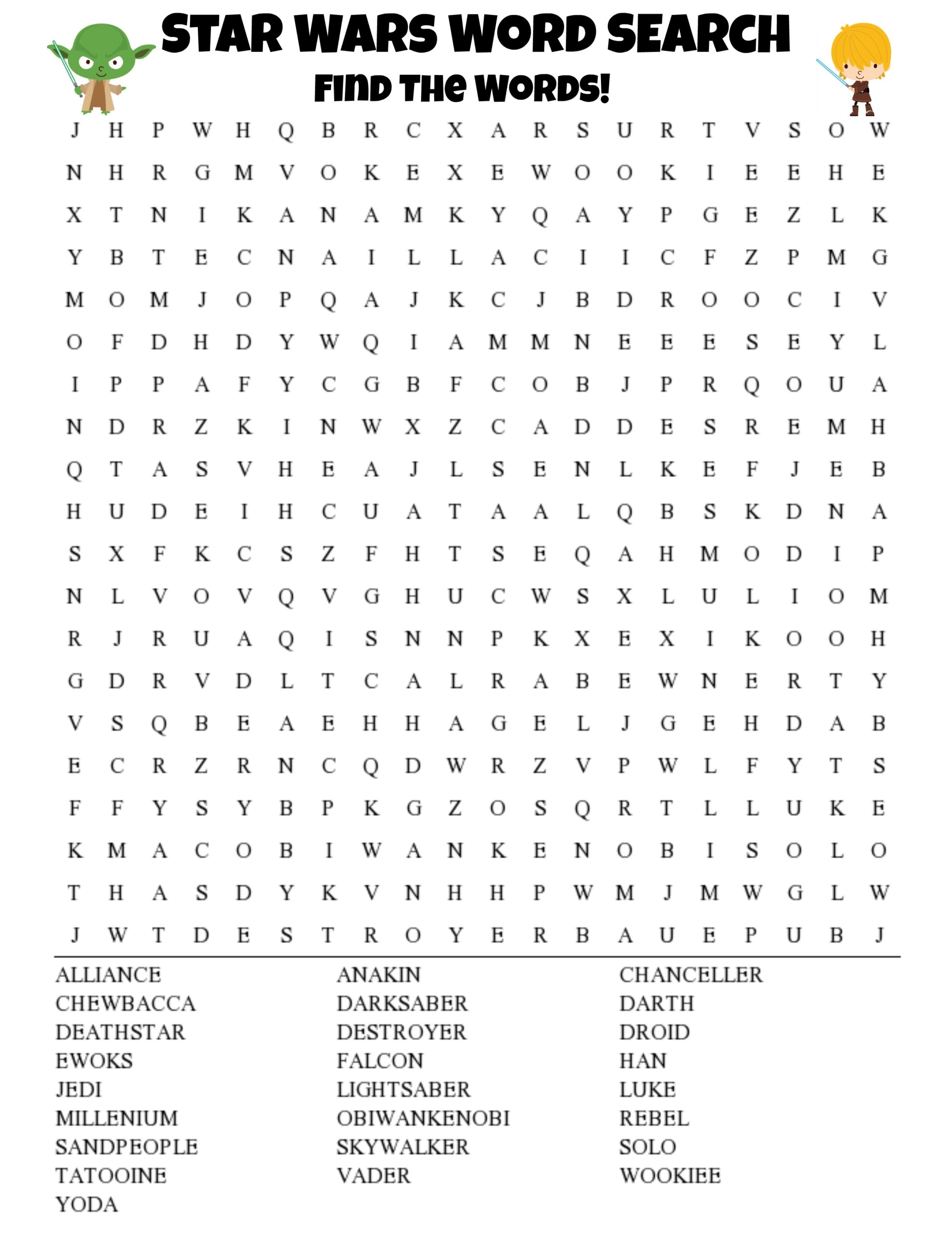 Star Wars Word Search Printable For Kids