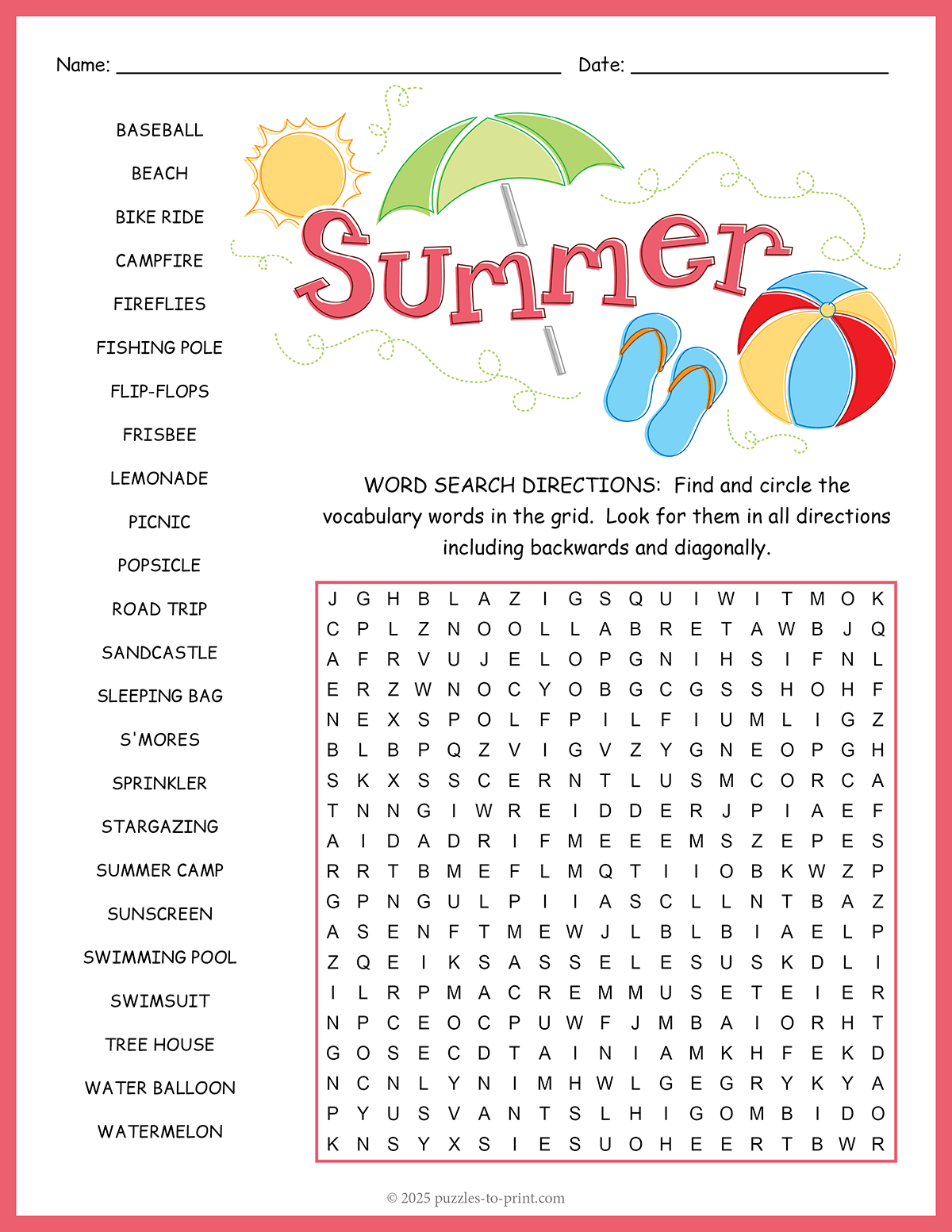 Summer Vacation Word Search shtml Summer Vacation Word Search shtml