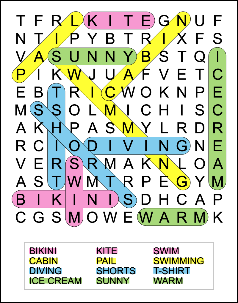 Summer Word Search Puzzles