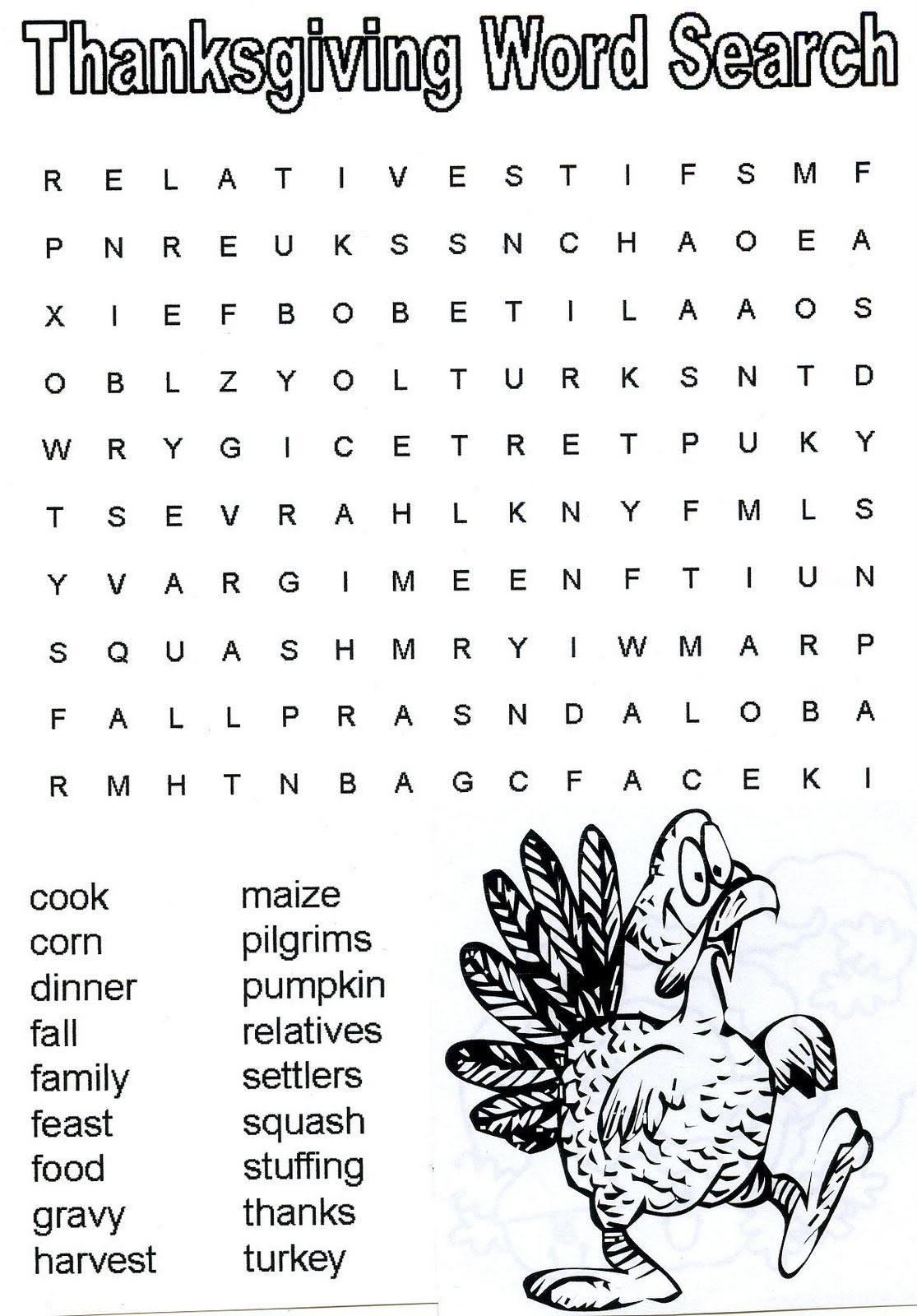 Thanksgiving Word Search Thanksgiving Word Search