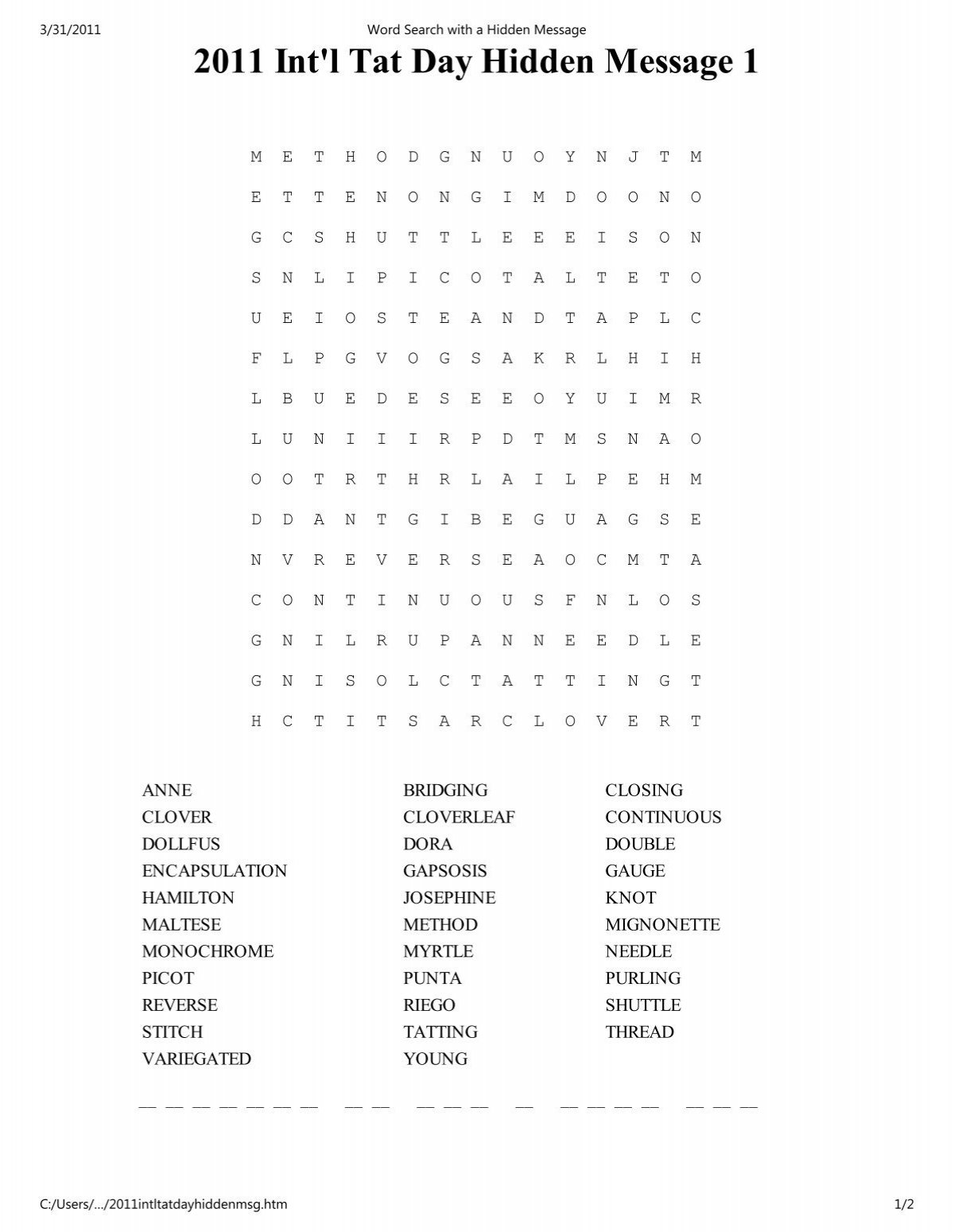 Word Search With A Hidden Message
