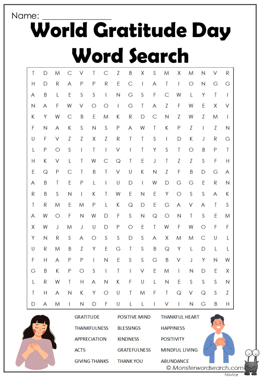 gratitude word search free printable