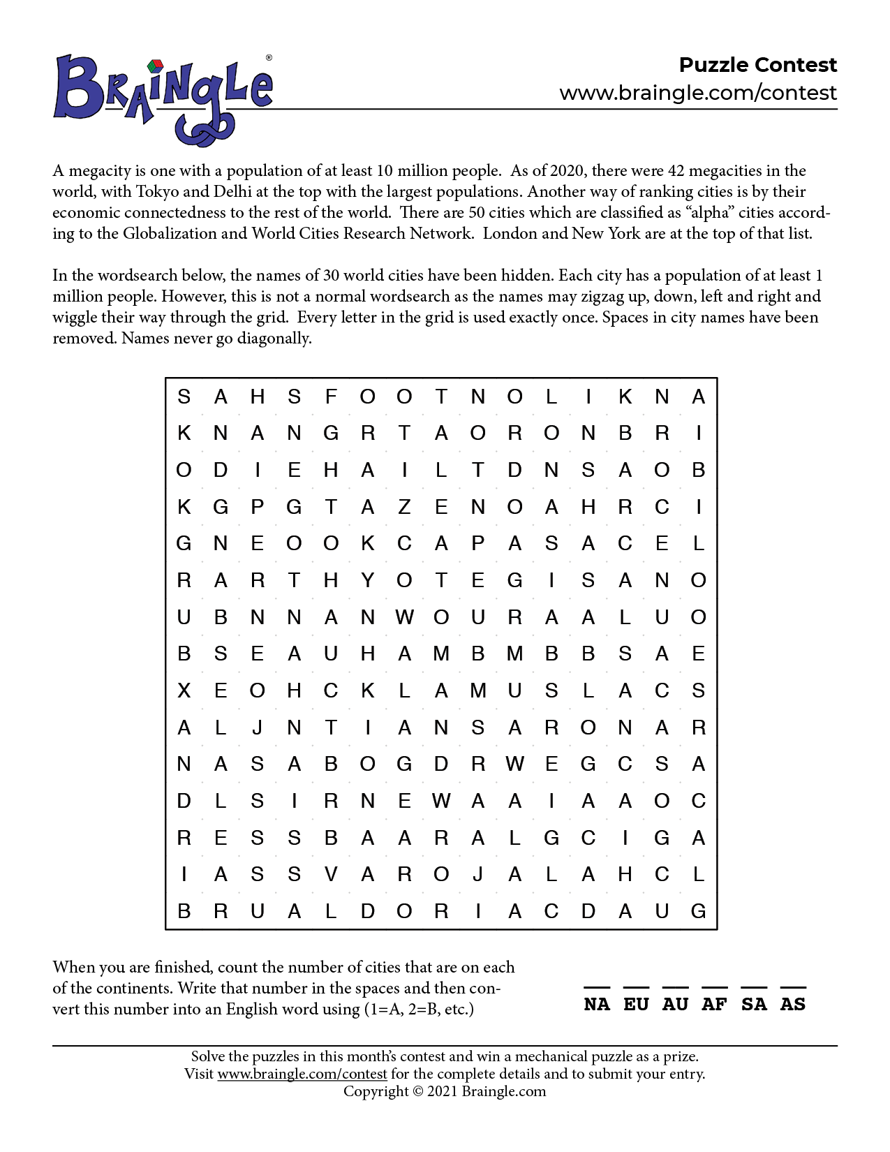 Zigzag Wordsearch Puzzle Zigzag Wordsearch Puzzle
